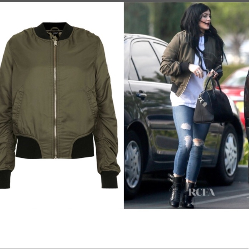TopShop Kylie Jenner green bomber jacket